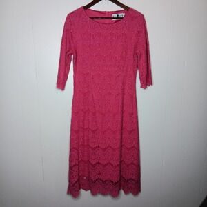 Dainty Jewells A Night in Paris Lace Dress L Pink Midi  Wedding Modest Church